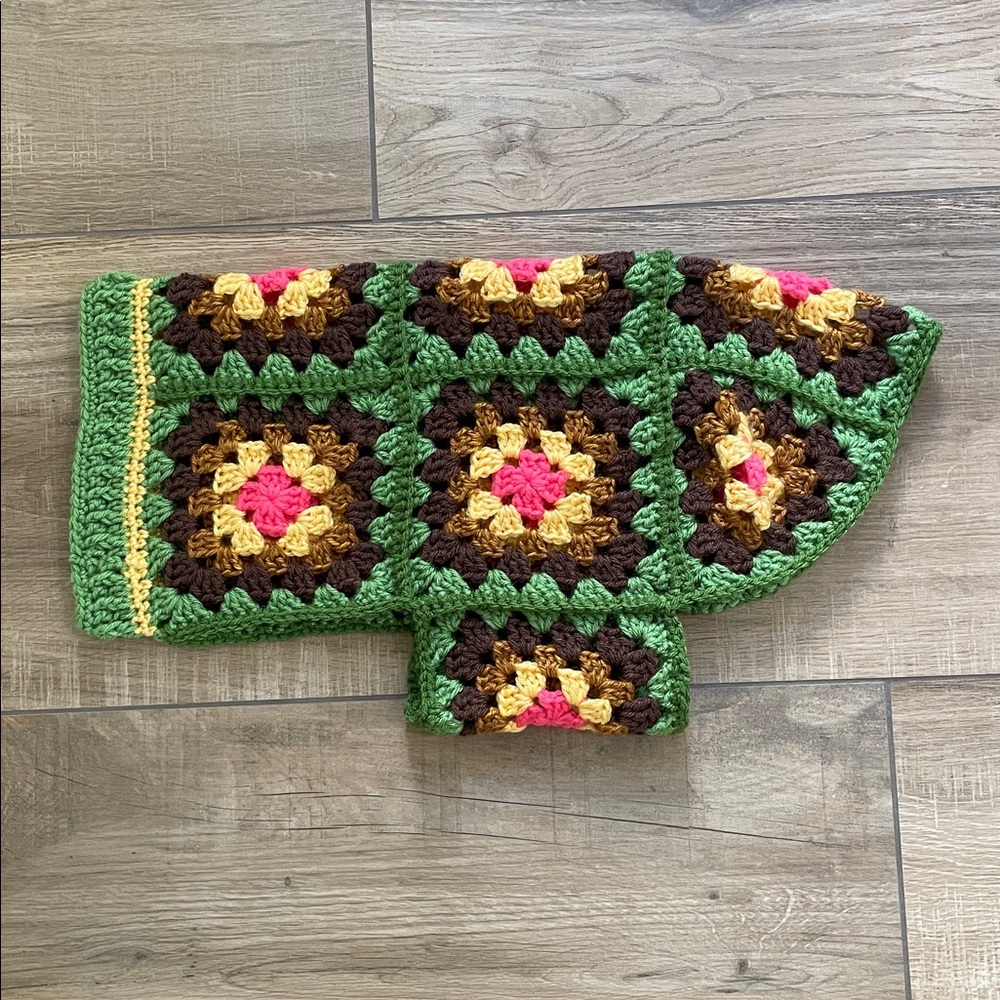 Dog Sweater Large Crochet Granny Square Green Brown Pink - Picture 3 of 11